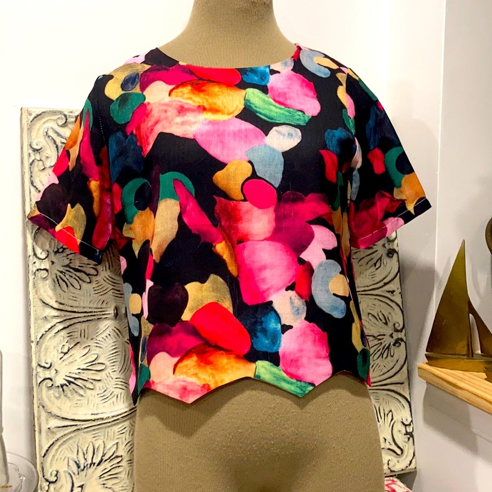 Fun Multi-Color Bright Crop Top Blouse